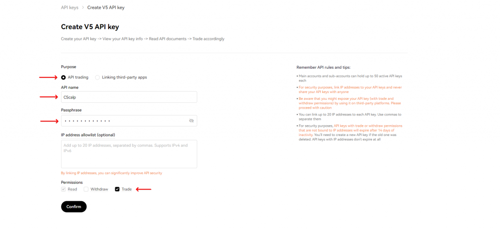 OKX API Keys restrictions