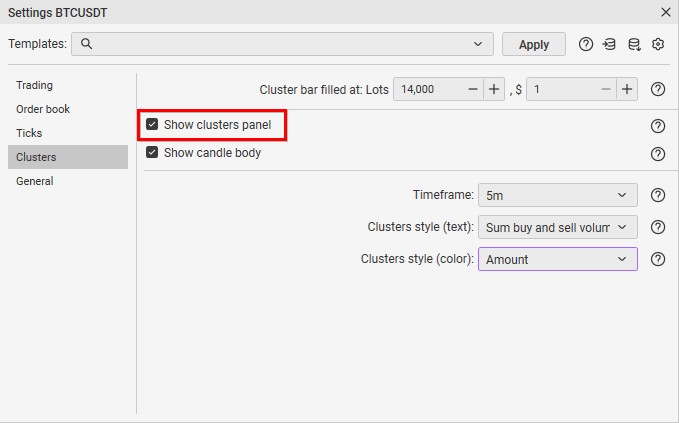 How to hide clusters in CScalp