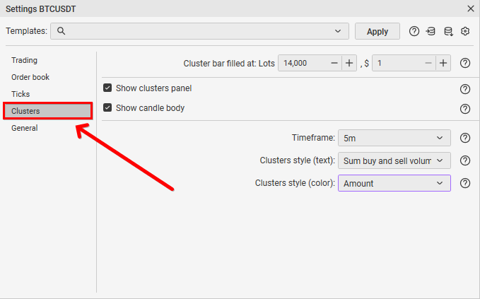 CScalp clusters setting