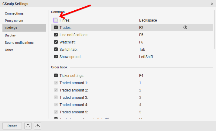 Disabling a hotkey in CScalp