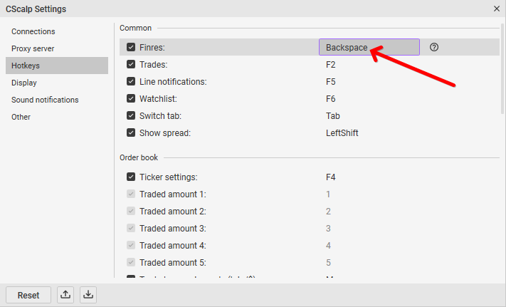 Changing a hotkey in CScalp