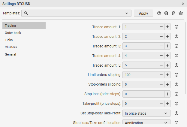 Ticker settings window in CScalp