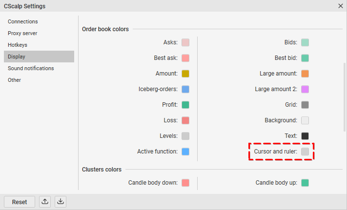 Ruler color selection in CScalp