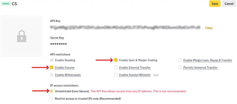 API key restrictions on Binance