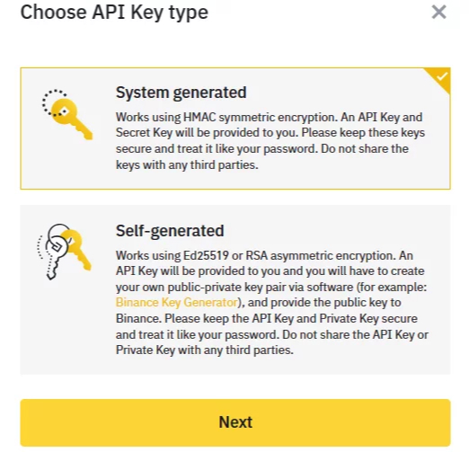 Creating API keys on the Binance exchange