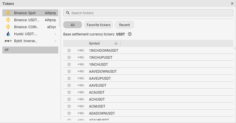CScalp trading platform new design: Trading instrument selection