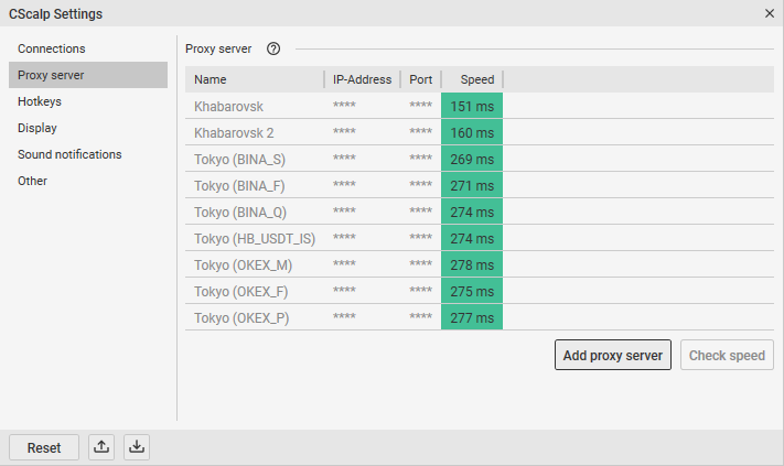 CScalp trading platform new design: proxy settings