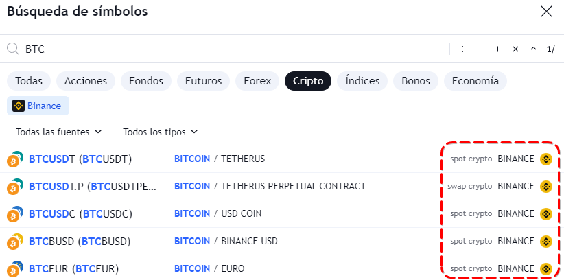 Selección del símbolo en TradingView