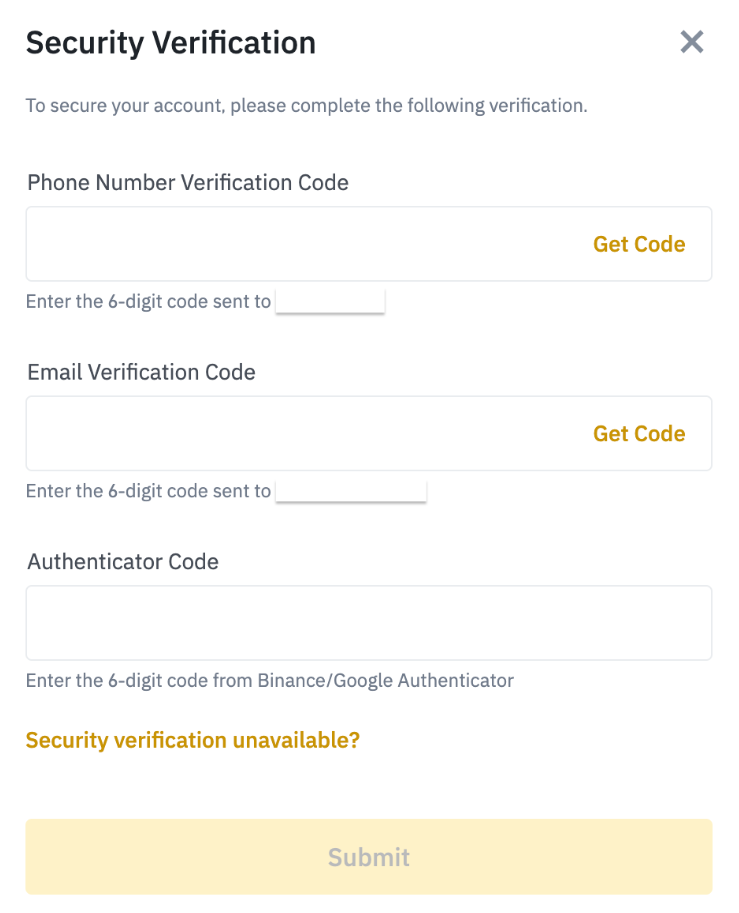 Binance confirmation window
