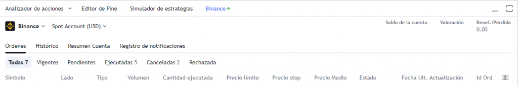 Conexión entre TradingView y Binance establecida