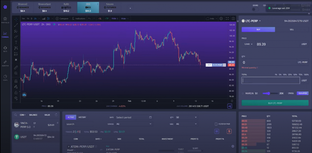 Interfaz de la app para trading Capico