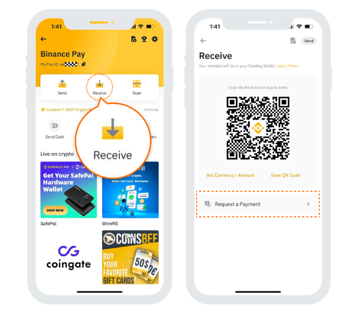 Imagen de un dispositivo móvil que en la pantalla muestra la plataforma Binance Pay