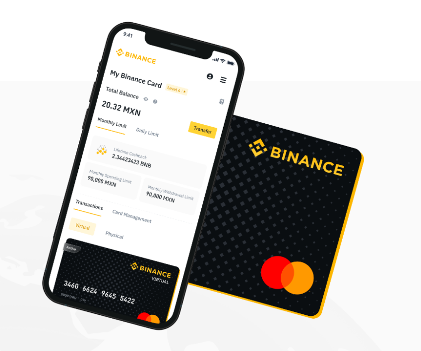 Celular con aplicación de Binance en la pantalla mostrando los límites diarios de la tarjeta Binance