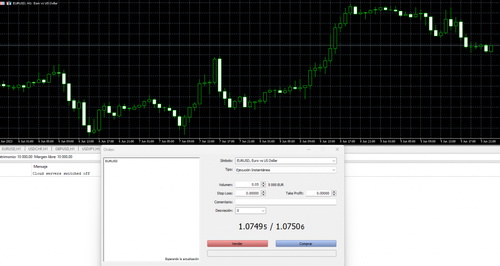 Captura de pantalla de MT5 que enseña cómo abrir una orden nueva para hacer trading de criptomonedas en la plataforma MetaTrader 5
