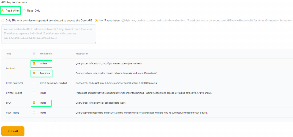 Bybit API setting