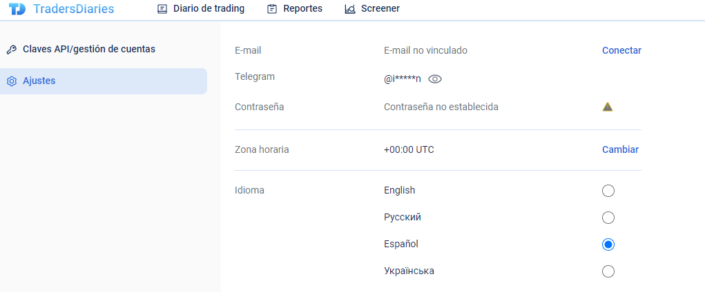 Los ajustes para personalizar el Diario de Trading de CScalp