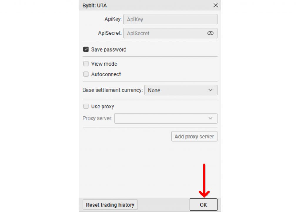 CScalp connection settings window featuring the new button