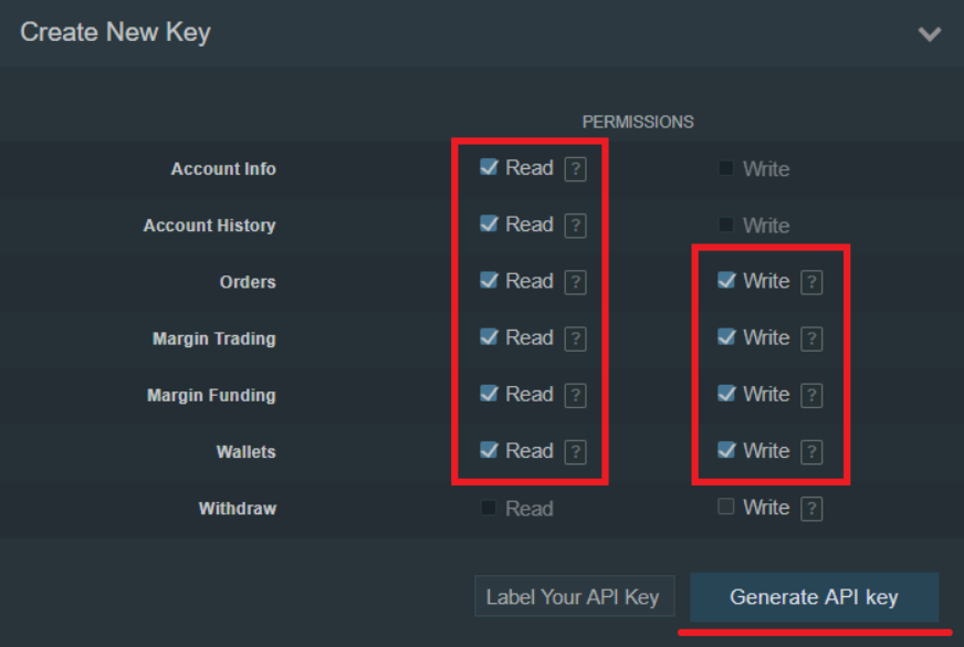 Bitfinex API setting