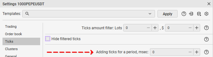 Ticks aggregation period, msec