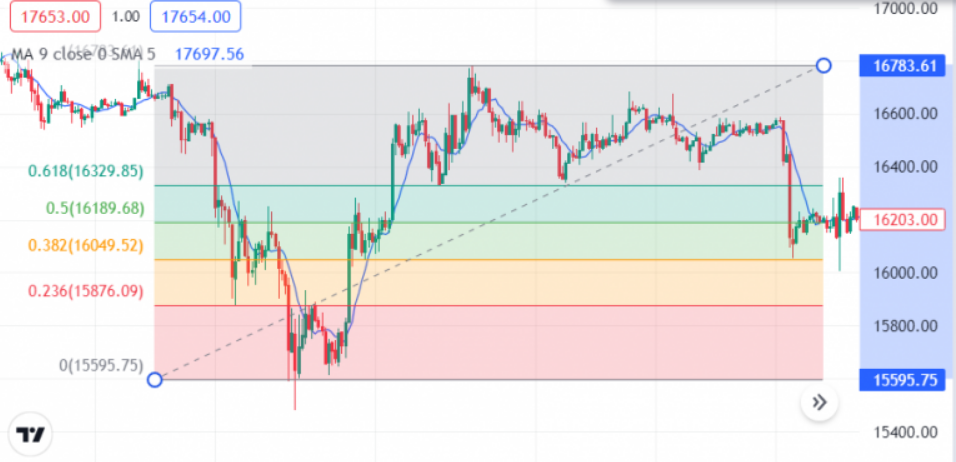 Fibonacci trading strategy: Fibonacci retracement is drawn on the BTC/USDT chart
