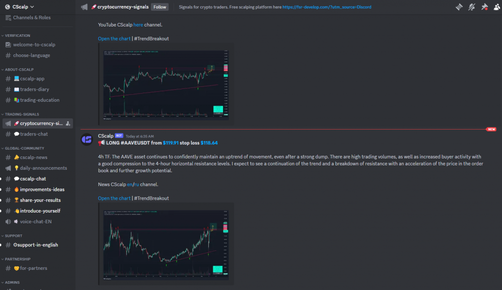 est coins for Spot trading: Free cryptocurrency signals on CScalp’s Discord server