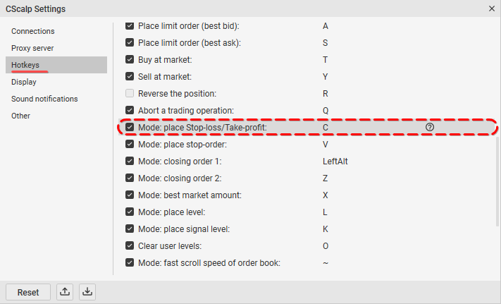 Row where you can change the key for setting Stop-Loss and Take-Profit