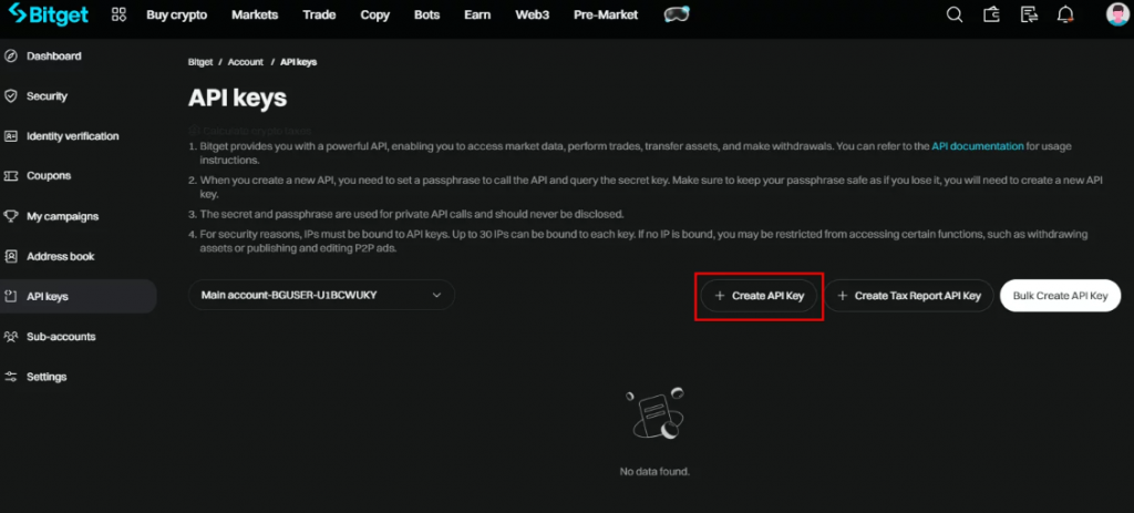 How to trade on Bitget: Create Bitget API Key