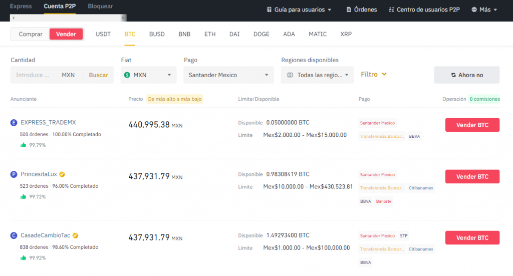 cómo retirar dinero de Binance a través de p2p