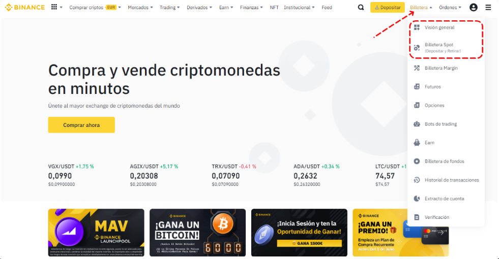 Resumen de billeteras o visión general de Binance
