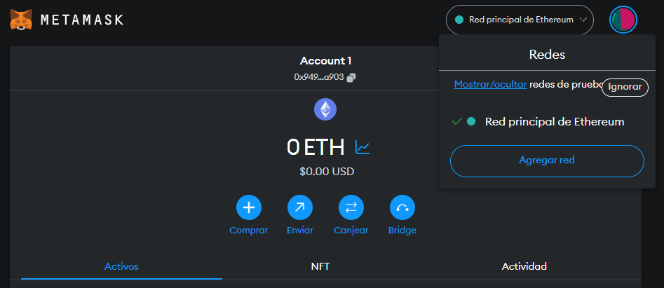 Redes de MetaMask para depósitos de criptomonedas