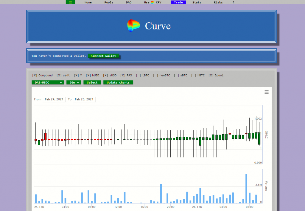Exchanges descentralizados: la página principal del exchange descentralizado Curve Finance