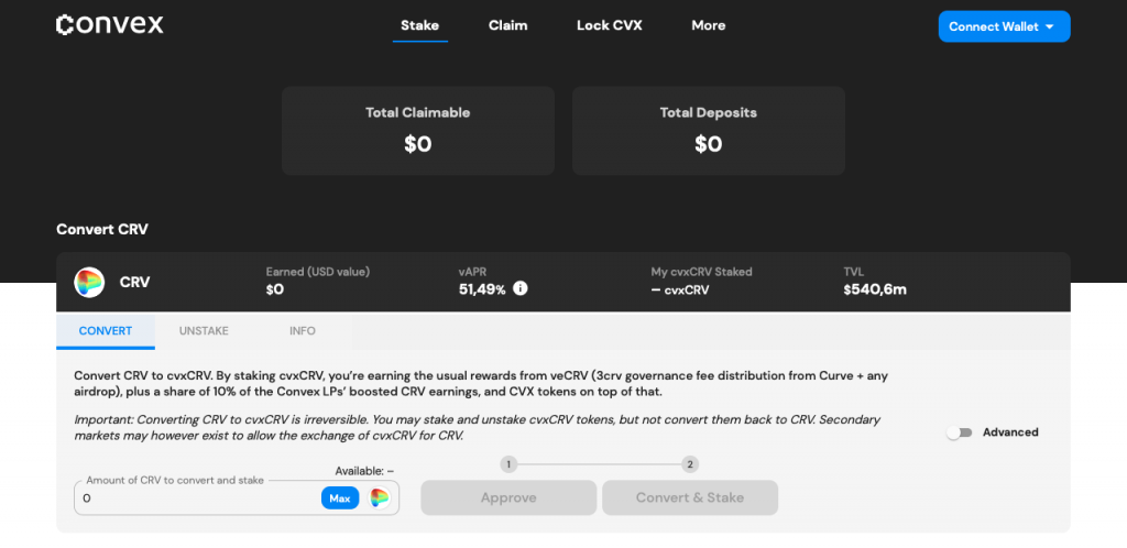 Exchanges descentralizados: la página principal del exchange descentralizado Convex Finance