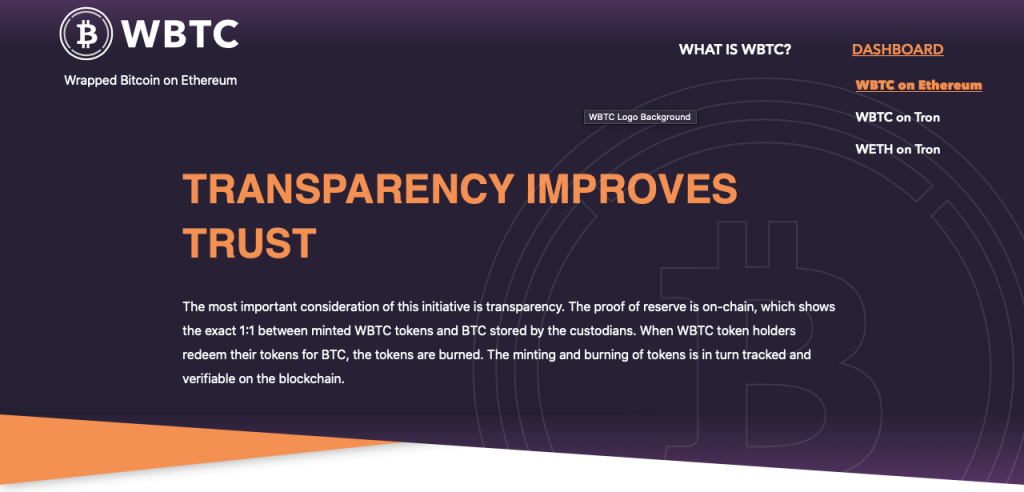 Exchanges descentralizados: la página principal del exchange descentralizado Wrapped Bitcoin