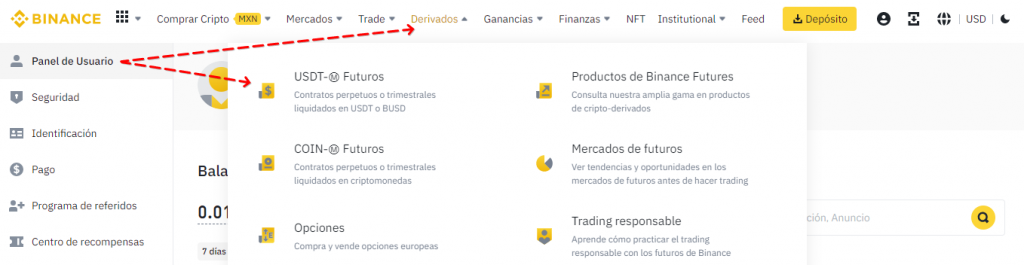 Opción de trading en Binance con apalancamiento de Futuros USDT-M
