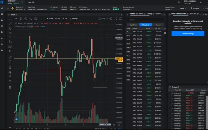La interfaz de la app de trading Altrady
