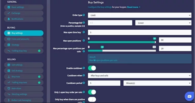 La interfaz de la app de trading Cryptohopper