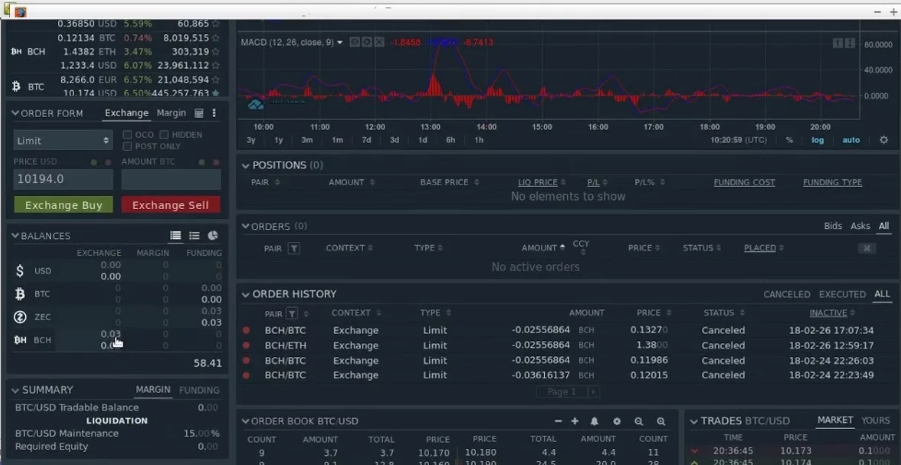La interfaz de la app de trading OS.Engine