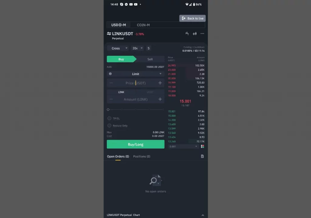 Mobile version of the trading simulator, Binance Demo