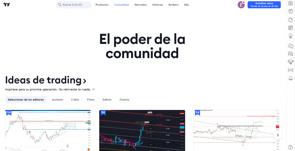 La página principal de Comunidad TradingView