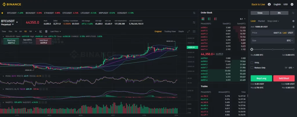 Trading simulator, Binance Demo mock trading mode