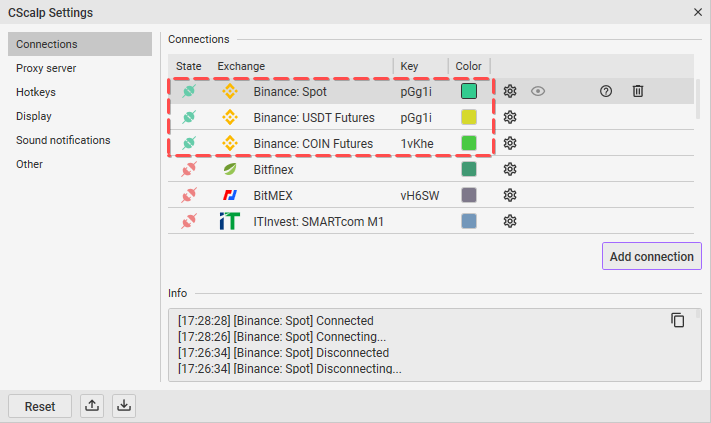 CScalp, multi-accounts CScalp, How to connect multiple accounts of the same exchange, trading in cscalp, scalping