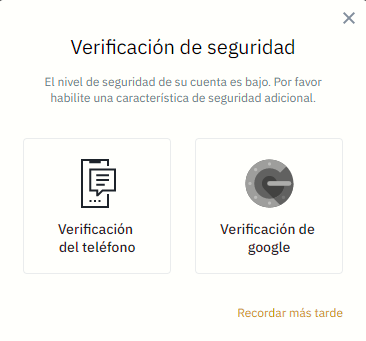 Ventana para verificación de identidad Binance