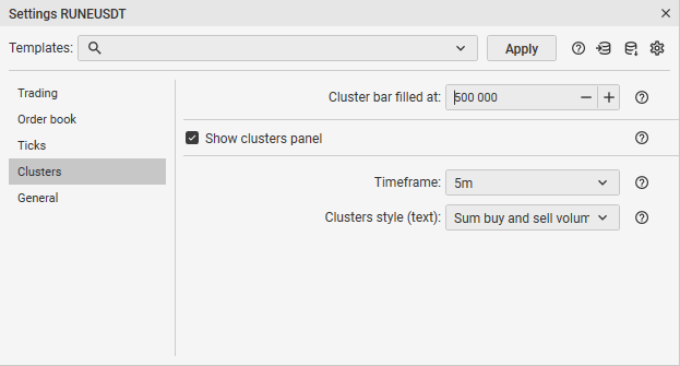 Configuración Clústers de la criptomoneda en CScalp