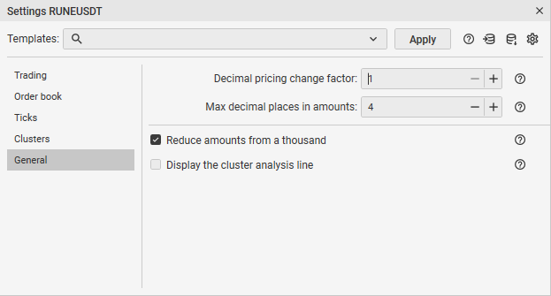 Configuración General de la criptomoneda en CScalp