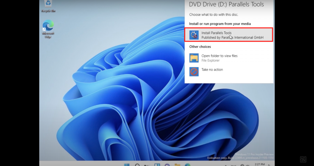 Ventana de instalación de Parallels Tools para hacer trading en macOS con CScalp