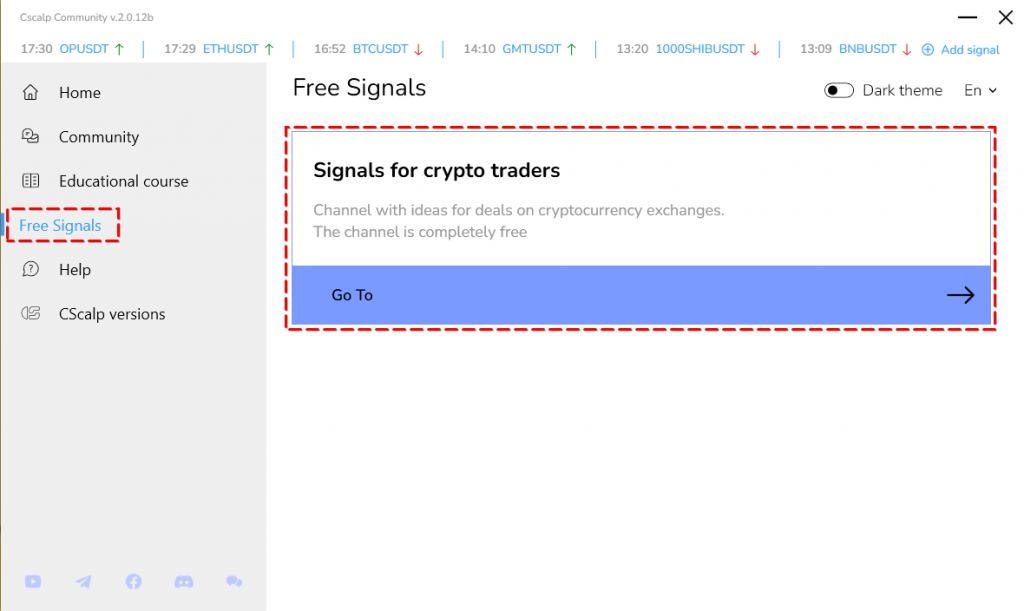 Ventana Señales de Trading en el Launcher de CScalp