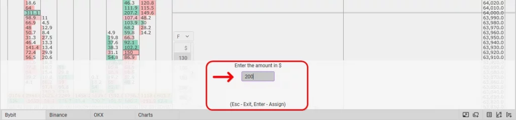 How to set traded amounts in dollars, Traded amounts in CScalp