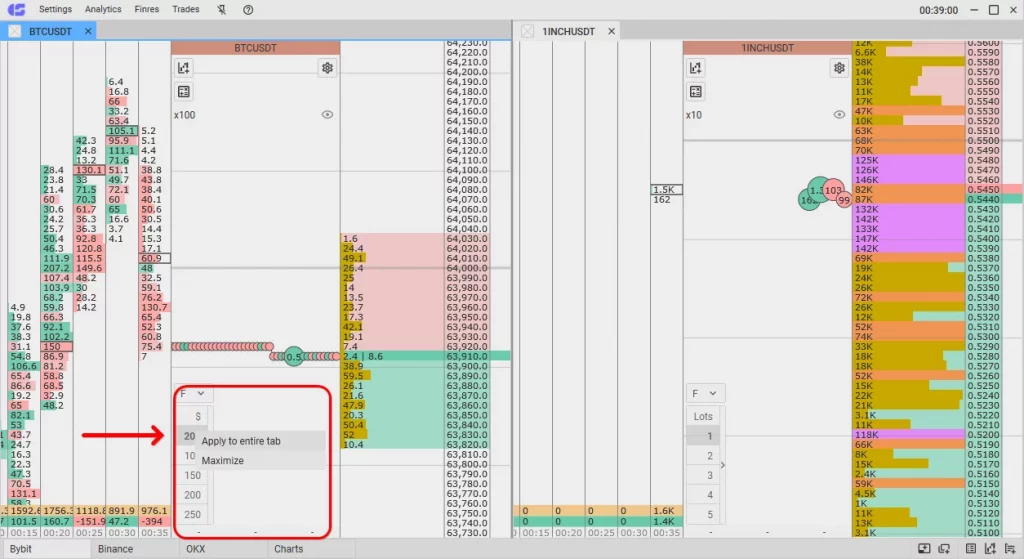 How to set traded amounts in dollars, Traded amounts in CScalp