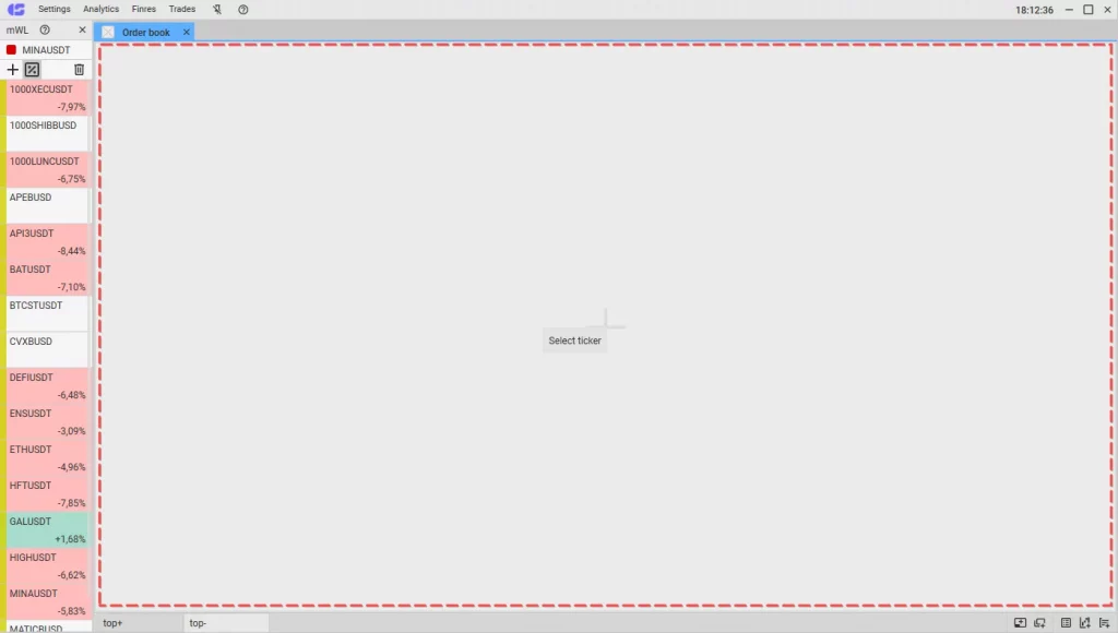 Selecting a ticker in the CScalp terminal