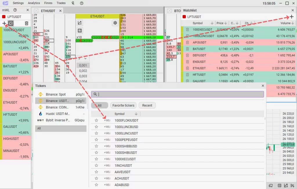 CScalp Watchlist button that opens the instrument selection window
